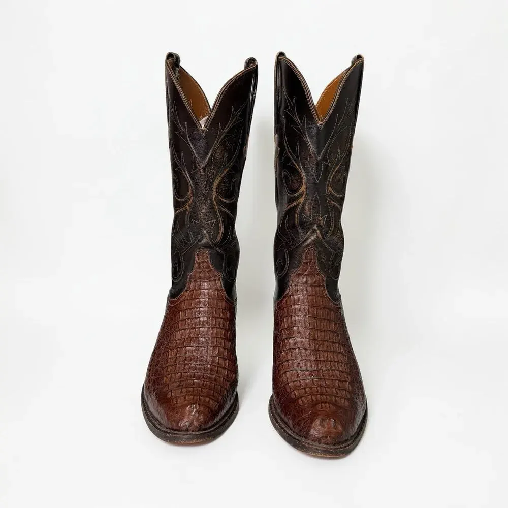 Lucchese Caiman Classics Hand Made Cowboy Boots Western Brown Label Mens Sz 9 2E